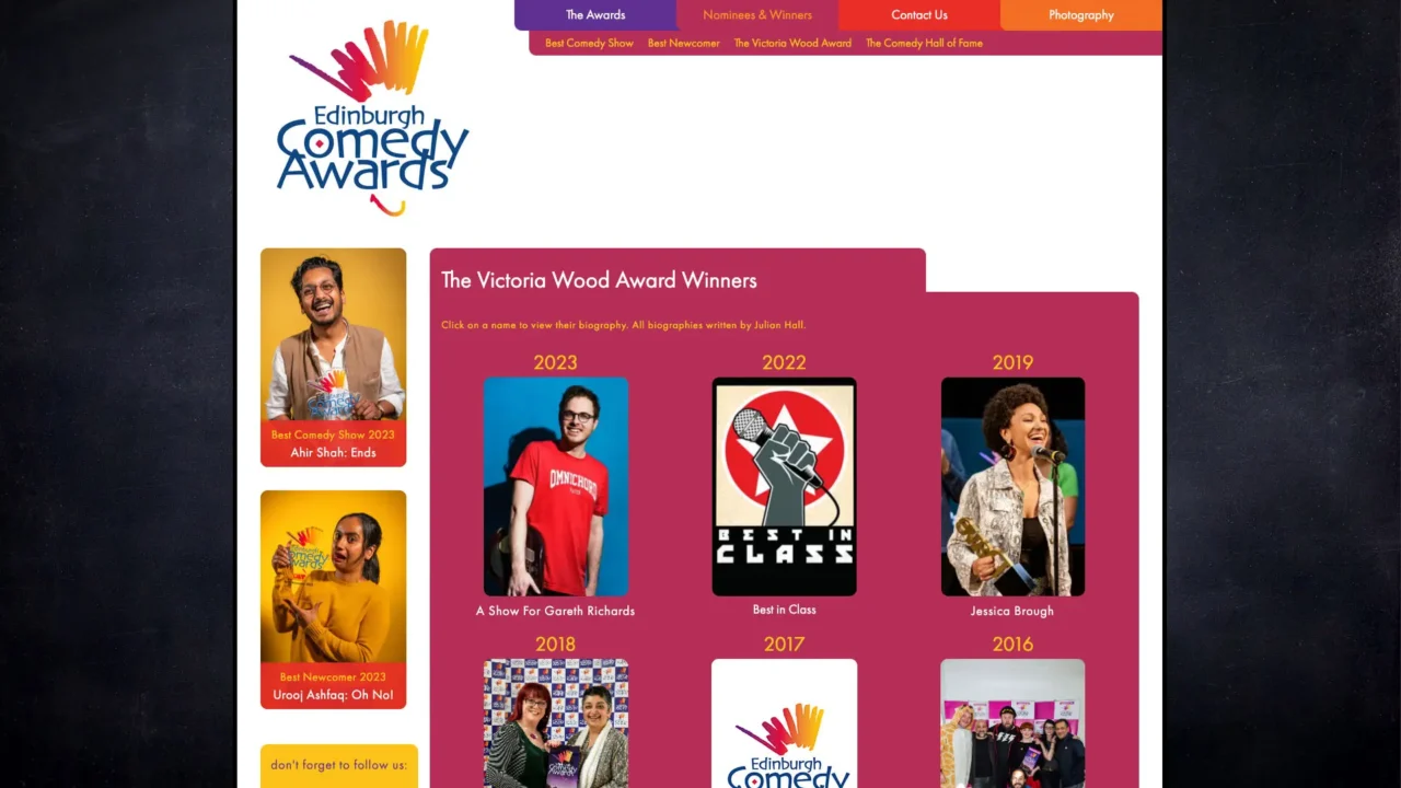 Comedy Awards Website Screen Shot