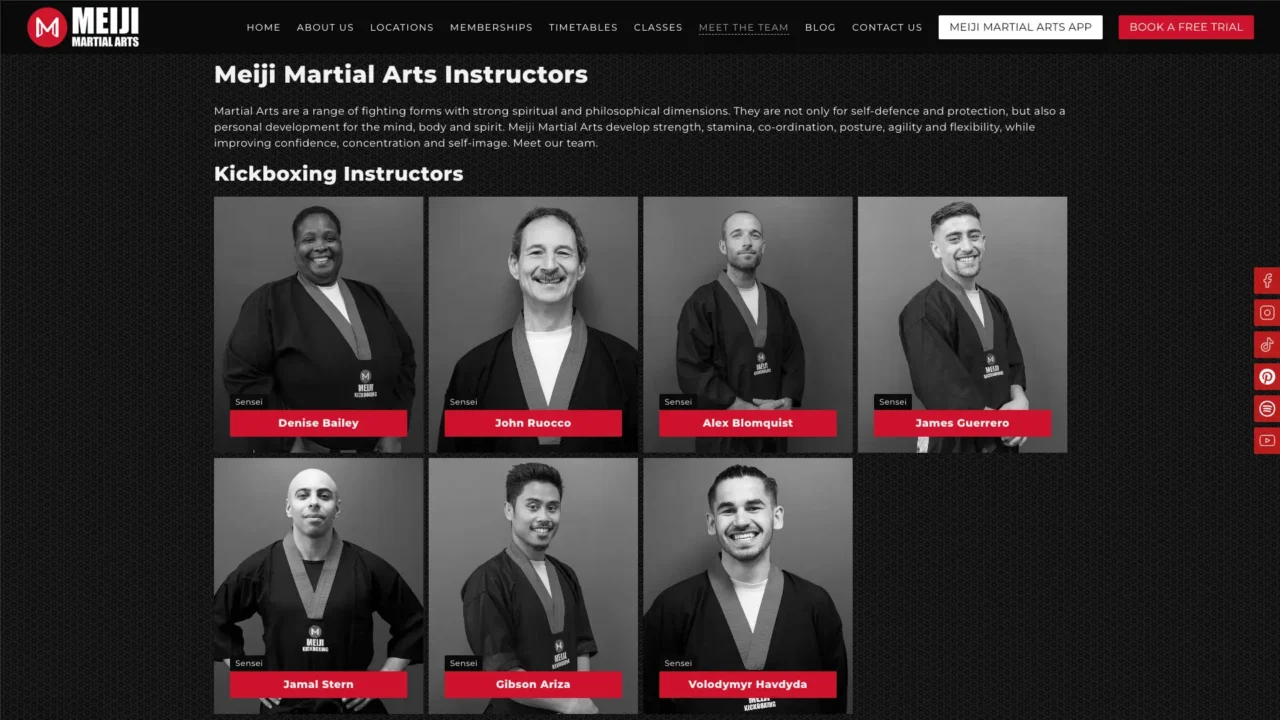 Meiji Martial Arts Website Screen Shot