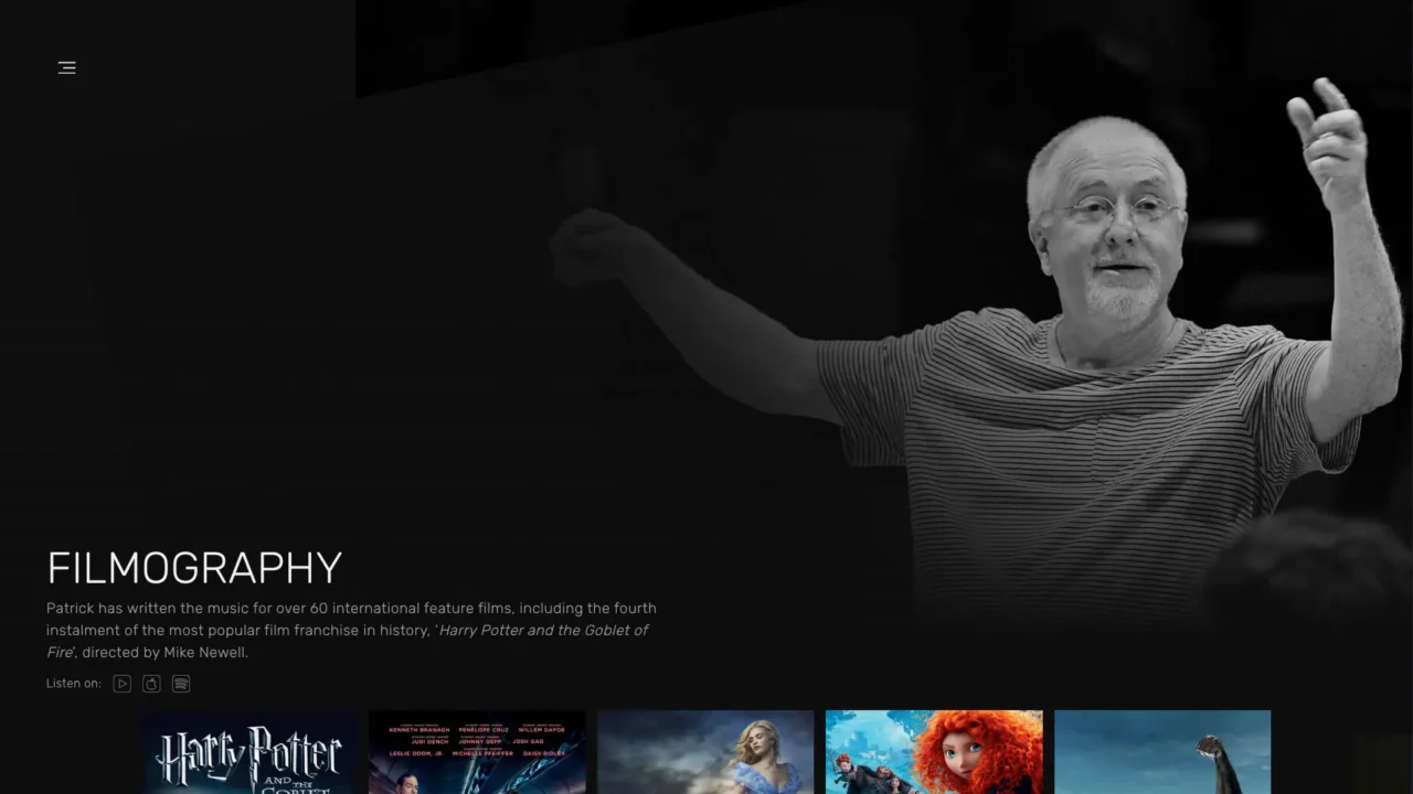 Patrick Doyle Composer Website Screen Shot